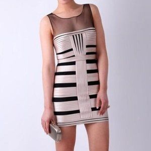 BCBGMaxAzria Nude/Black Mesh Cocktail Dress